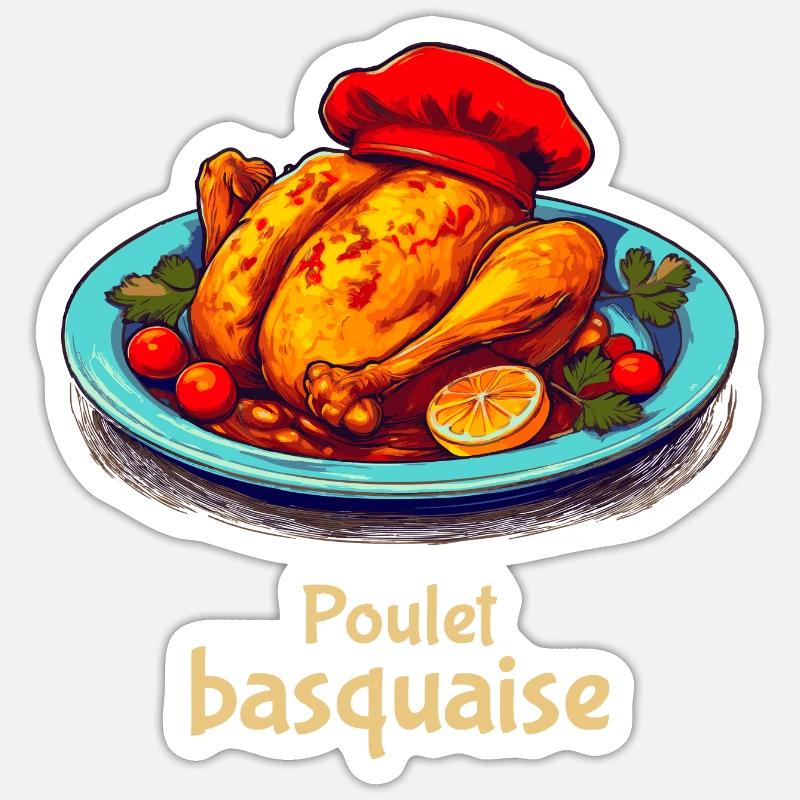 Poulet Basquaise - Texte clair Sticker taille S (10 x 10 cm)