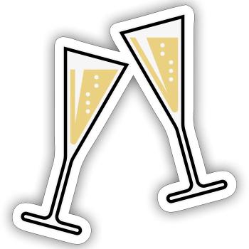 2 Glasses Of Sparkling Wine (Funnel / Closed / 3C) - Sticker size S (10 x 10 cm) - white matte - Front