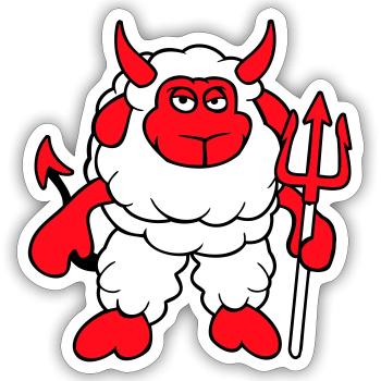 Mouton Diable Satan Enfer Mal Trident Cornes Cool - Sticker taille S (10 x 10 cm) - blanc mat - Devant