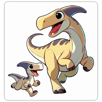 Parasaurolophus mère et enfant - Sticker taille S (10 x 10 cm) - blanc mat - Devant