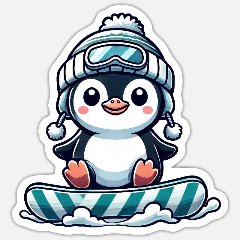 Cute penguin snowboarding winter fun - Sticker size S (10 x 10 cm) - white matte
