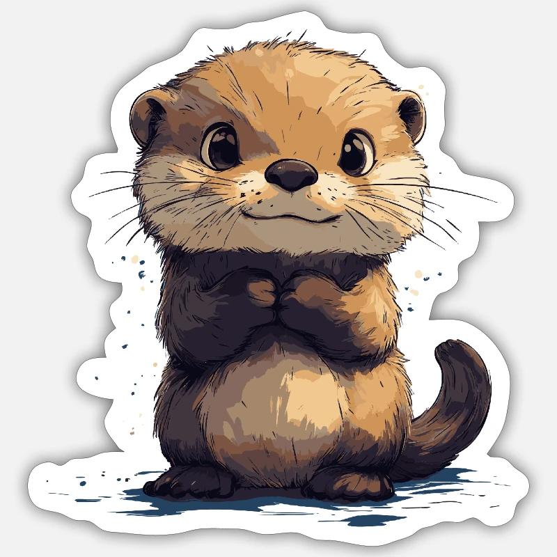 Bébé loutre - Sticker taille S (10 x 10 cm) - blanc mat