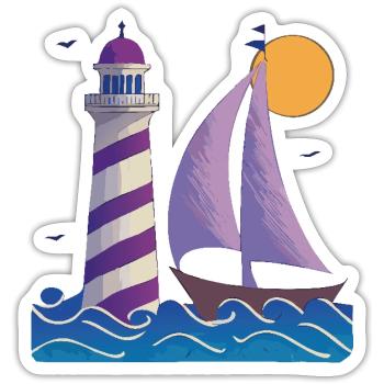 Phare avec bateau - Sticker taille S (10 x 10 cm) - blanc mat - Devant