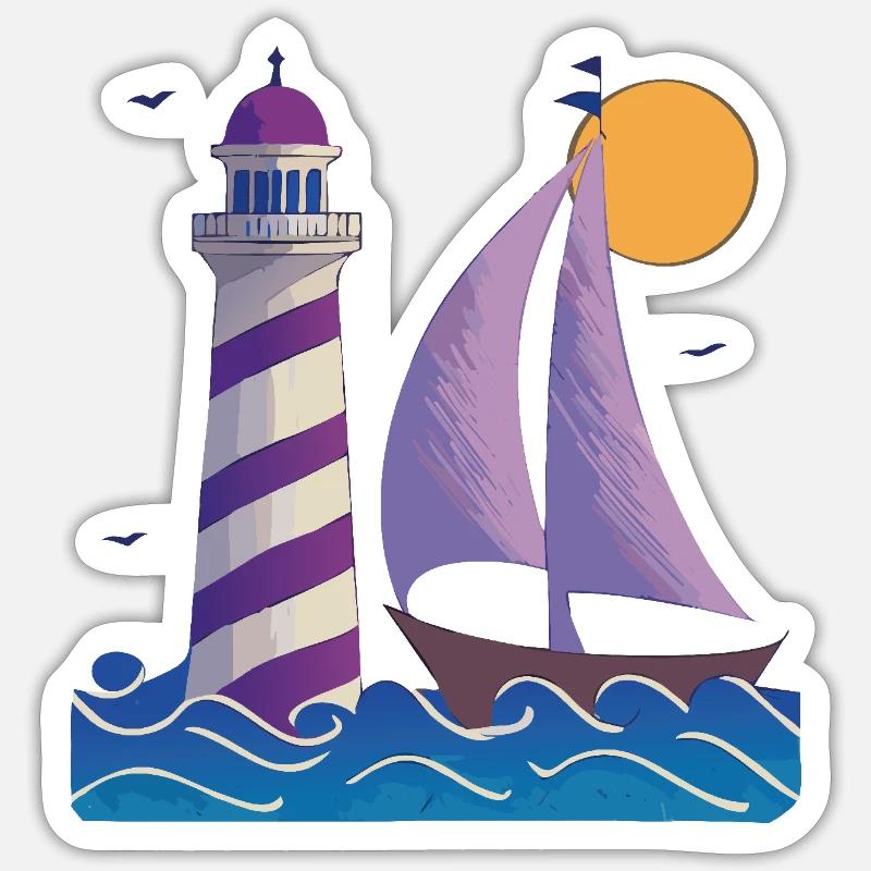 Phare avec bateau Sticker taille S (10 x 10 cm)
