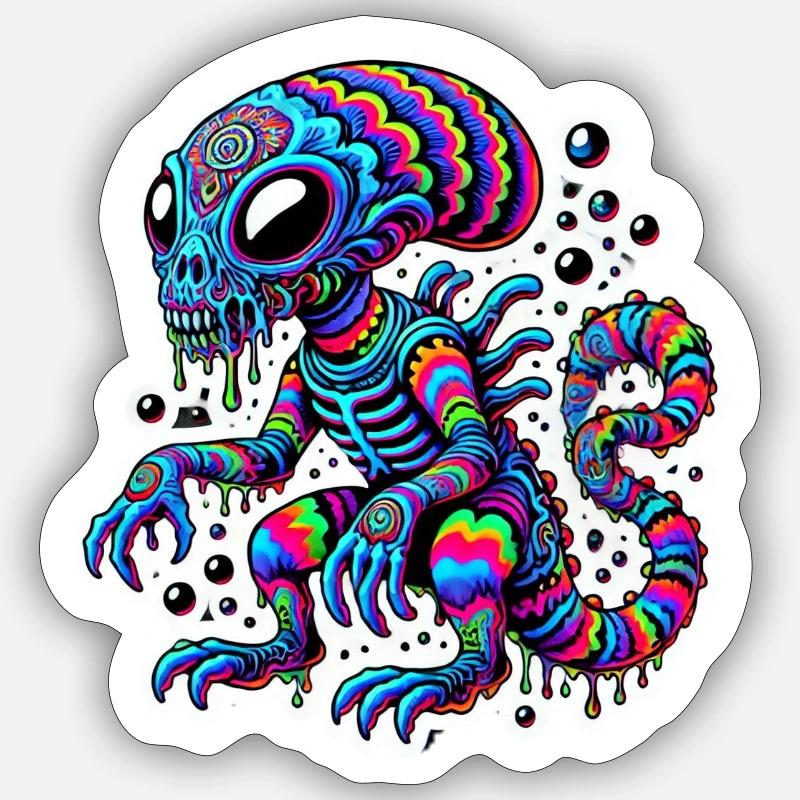 Motif de créature extraterrestre colorée Sticker taille S (10 x 10 cm)