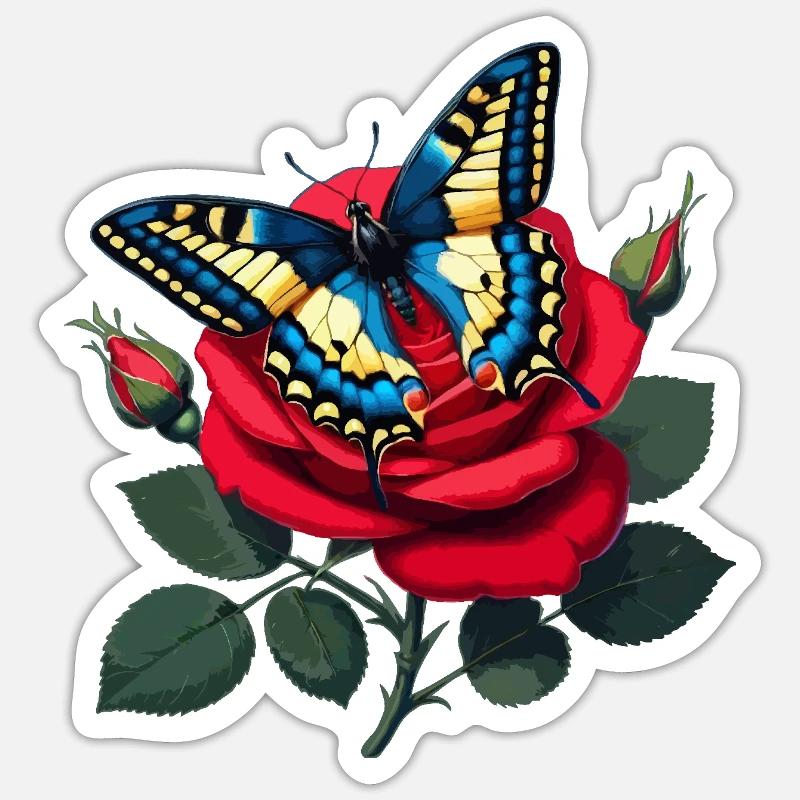 Swallowtail on red rose Sticker size S (10 x 10 cm)