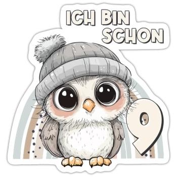 9th Birthday Owl Rainbow Cute Cute - Sticker size S (10 x 10 cm) - white matte - Front