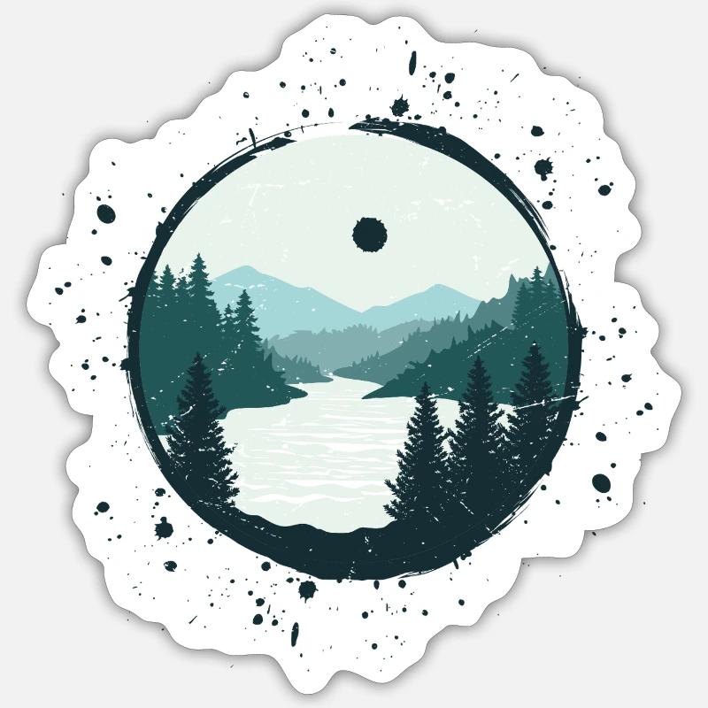 Serene Mountain River Landscape Tee Sticker size S (10 x 10 cm)