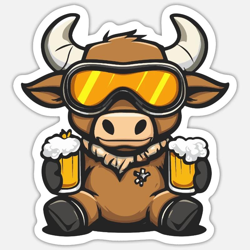 Stier Apres Ski Bier Comic Sticker Größe S (10 x 10 cm)