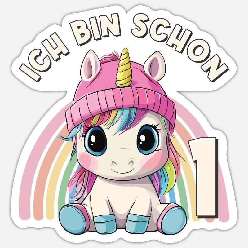 1. Geburtstag Einhorn Regenbogen Süß Niedlich - Sticker Größe S (10 x 10 cm) - Mattweiß