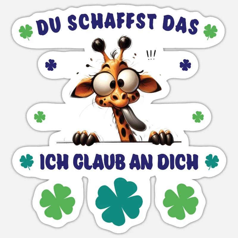 Du schaffst das! Glücksbringer Crazy Giraffe - Sticker Größe S (10 x 10 cm) - Mattweiß