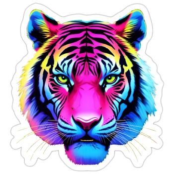 Neon Tiger - Sticker Größe S (10 x 10 cm) - Mattweiß - Vorne