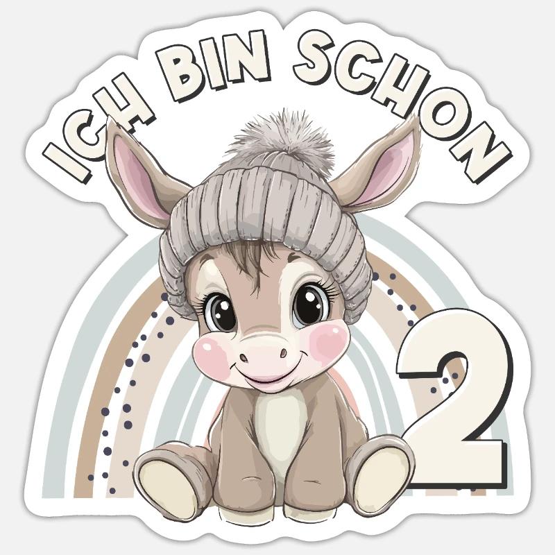 2. Geburtstag Esel Regenbogen Süß Niedlich Sticker Größe S (10 x 10 cm)