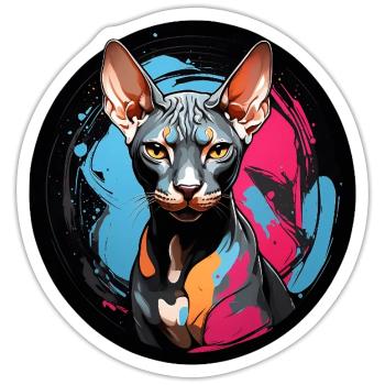Portrait de chat Sphynx en technique aquarelle - Sticker taille S (10 x 10 cm) - blanc mat - Devant