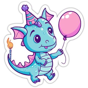 Dragon Anniversaire Bébé - Sticker taille S (10 x 10 cm) - blanc mat - Devant