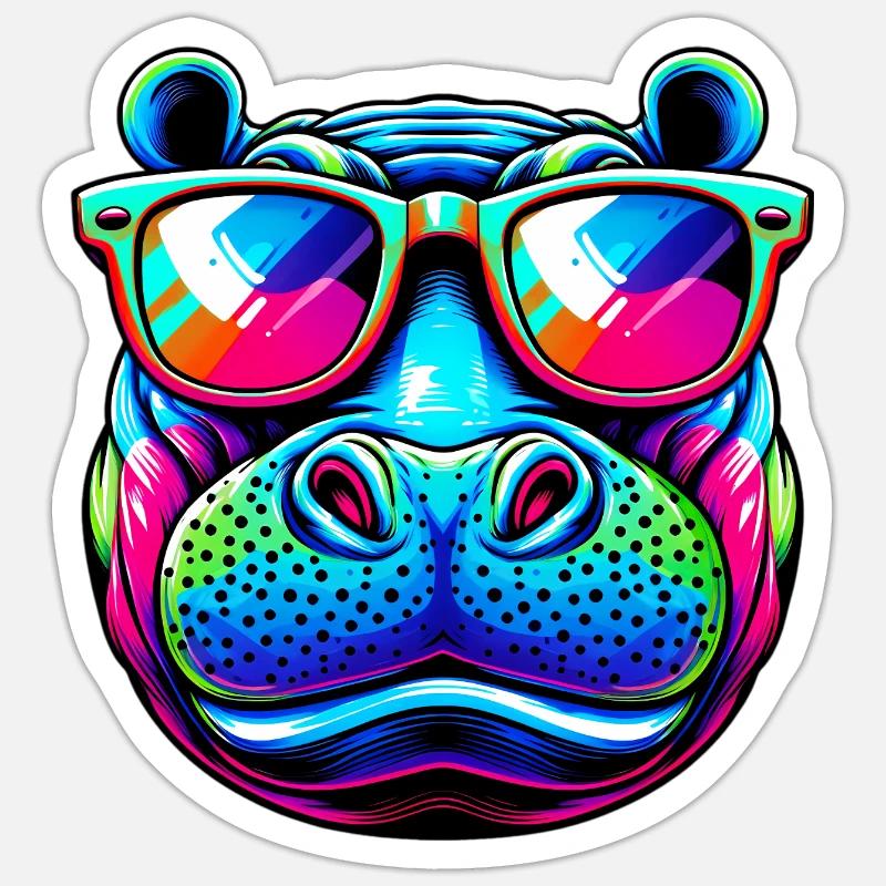 Hippopotame - Sticker taille S (10 x 10 cm) - blanc mat