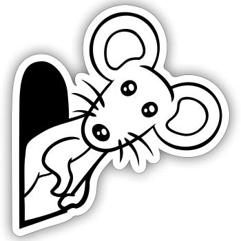 Maus Wand Loch Mauseloch Guckt Süß Lustig Comic - Sticker Größe S (10 x 10 cm) - Mattweiß - Vorne