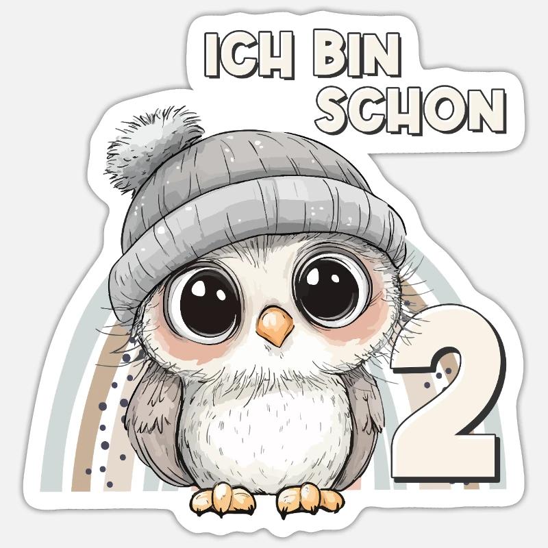 2. Geburtstag Eule Regenbogen Süß Niedlich Sticker Größe S (10 x 10 cm)