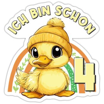 4. Geburtstag Ente Regenbogen Süß Niedlich - Sticker Größe S (10 x 10 cm) - Mattweiß - Vorne