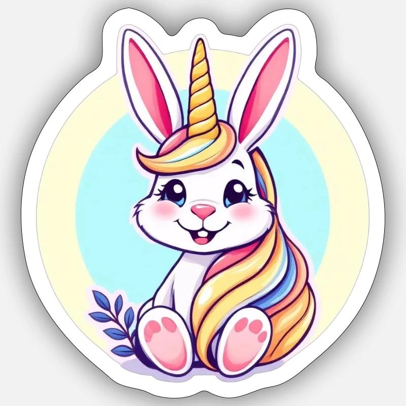 Einhornosterhase - Sticker Größe S (10 x 10 cm) - Mattweiß