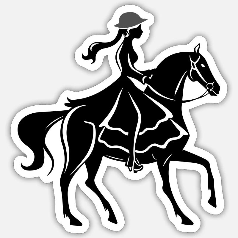 Mädchen Pferd Reiten - Sticker Größe S (10 x 10 cm) - Mattweiß