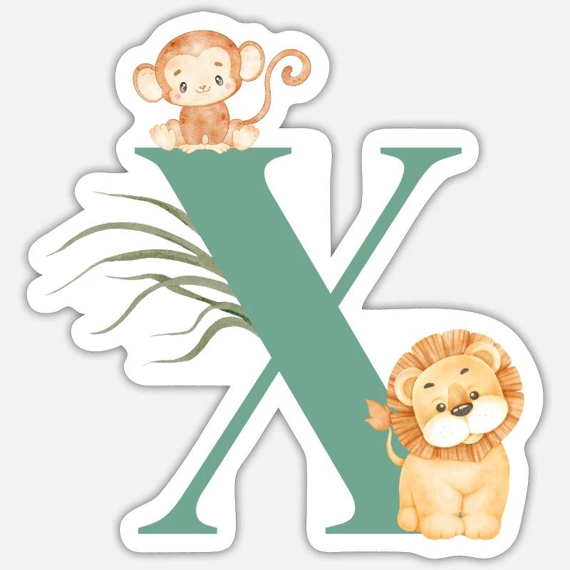 Lettre x vert animaux jungle - Sticker taille S (10 x 10 cm) - blanc mat
