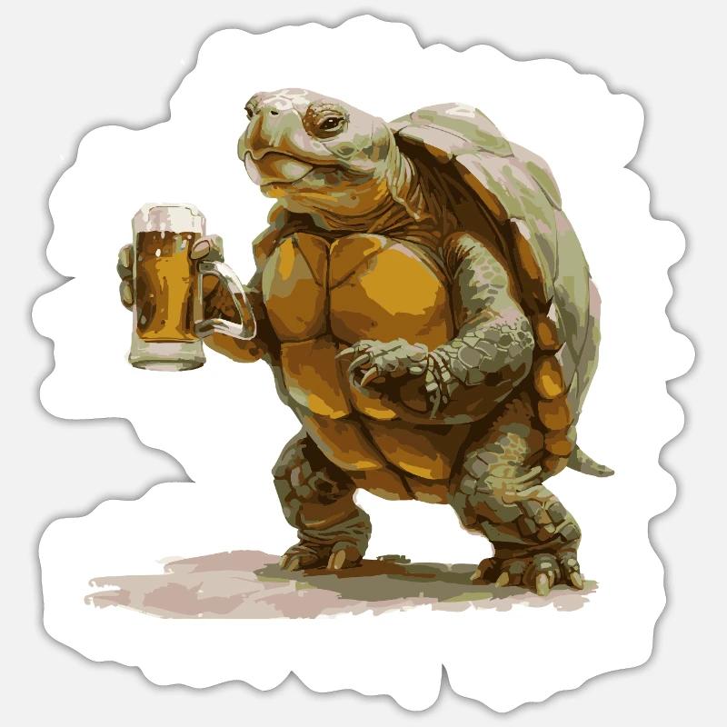 Bière Tortue Drôle - Sticker taille S (10 x 10 cm) - blanc mat