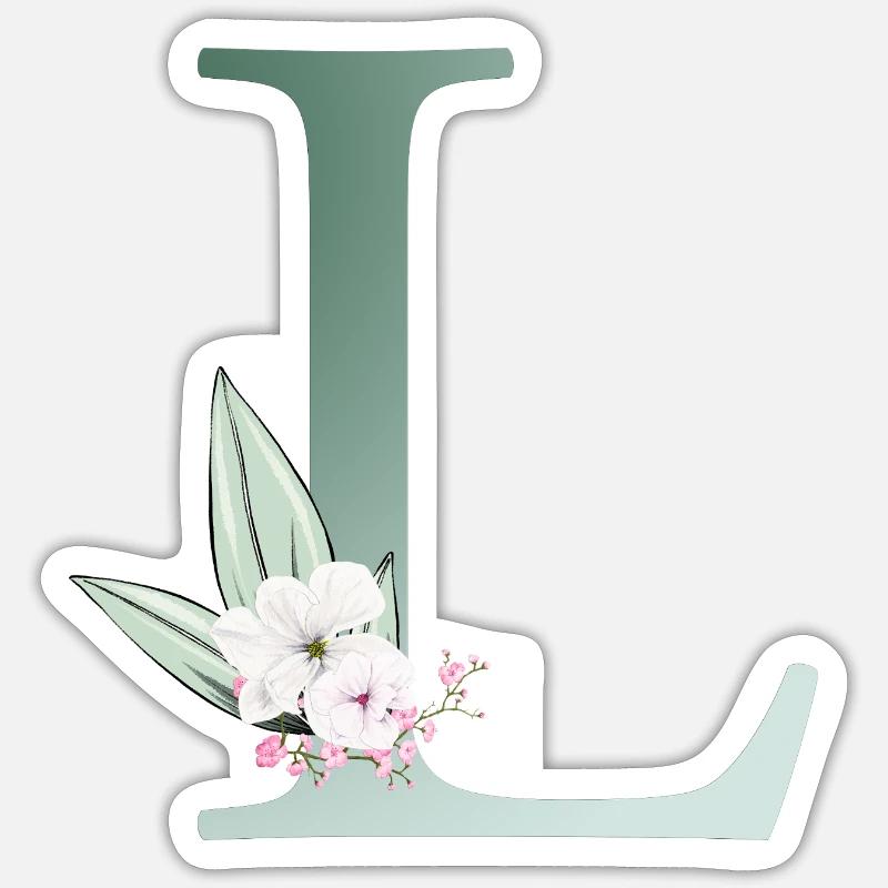 L Monogram, Floral, Personnalisable - Sticker taille S (10 x 10 cm) - blanc mat