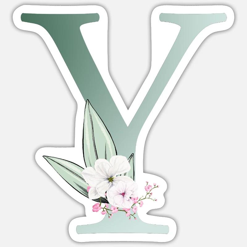 Y Monogram, Floral, Personnalisable - Sticker taille S (10 x 10 cm) - blanc mat