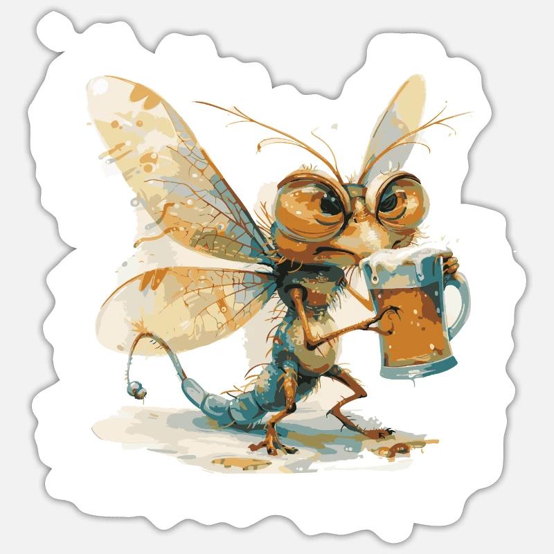 Libelle Bier Lustig - Sticker Größe S (10 x 10 cm) - Mattweiß