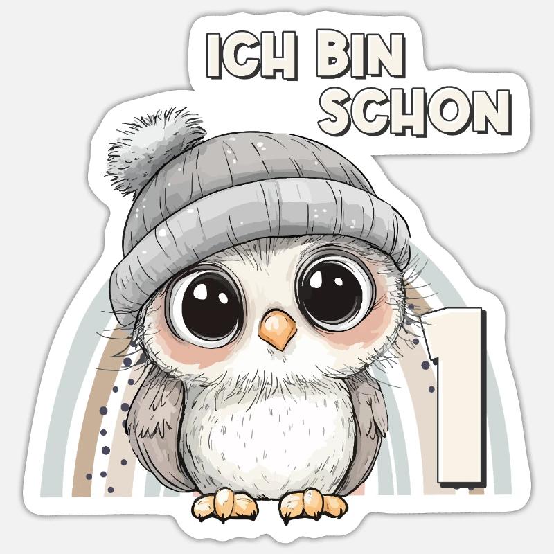 1. Geburtstag Eule Regenbogen Süß Niedlich - Sticker Größe S (10 x 10 cm) - Mattweiß