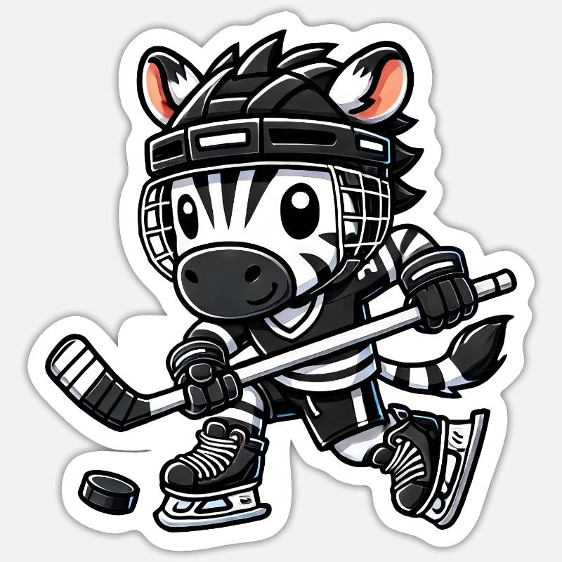 Chibi-Zebra Hockeyspieler Eishockey - Sticker Größe S (10 x 10 cm) - Mattweiß