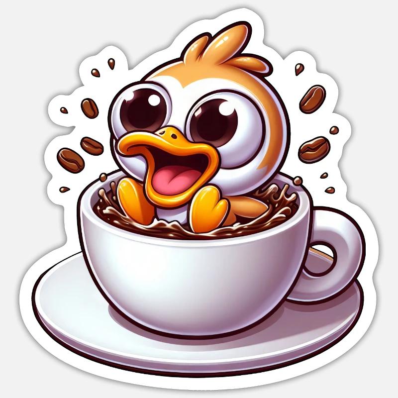 Vogelküken Kaffeetrinker Koffeinschock - Sticker Größe S (10 x 10 cm) - Mattweiß