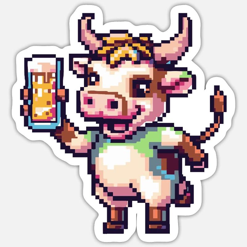 Kuh Pixel Bier Sticker Größe S (10 x 10 cm)