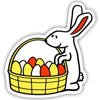 Hase Korb Ostereier suchen Osterhase bunte Eier - Sticker Größe S (10 x 10 cm) - Mattweiß - Vorne