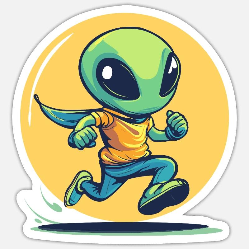 Running alien in comic book style - Sticker size S (10 x 10 cm) - white matte