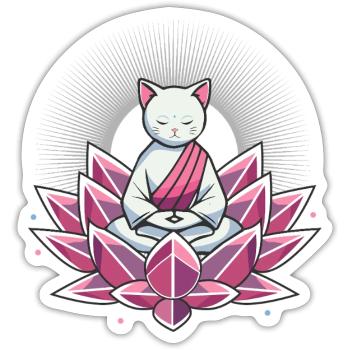 Peaceful meditating cat in lotus flower - Sticker size S (10 x 10 cm) - white matte - Front