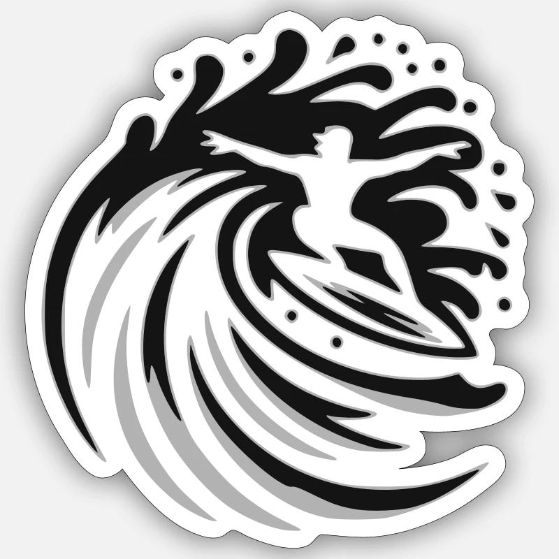 surfeur - Sticker taille S (10 x 10 cm) - blanc mat