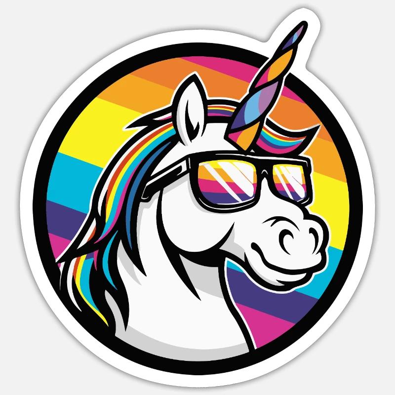 Einhorn Cool Sommer - Sticker Größe S (10 x 10 cm) - Mattweiß