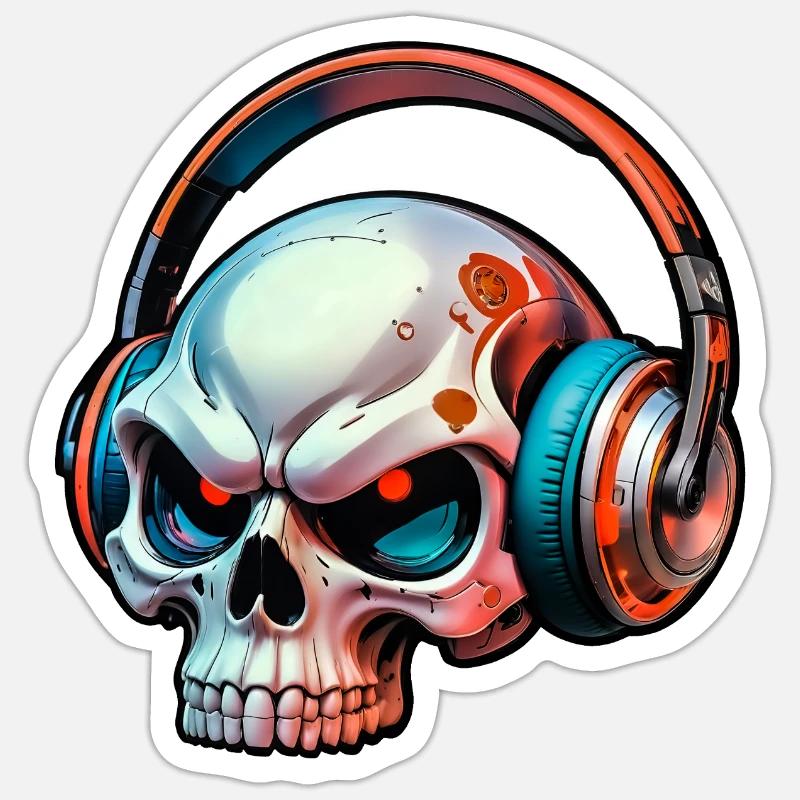 Schädel mit kopfhörer - Sticker Größe S (10 x 10 cm) - Mattweiß