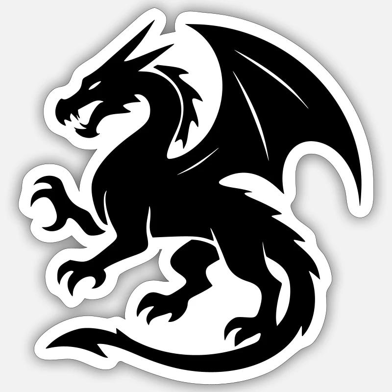 Dragon (noir) - Sticker taille S (10 x 10 cm) - blanc mat