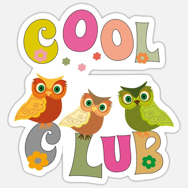 Cool Club , Eulen - Sticker Größe S (10 x 10 cm) - Mattweiß