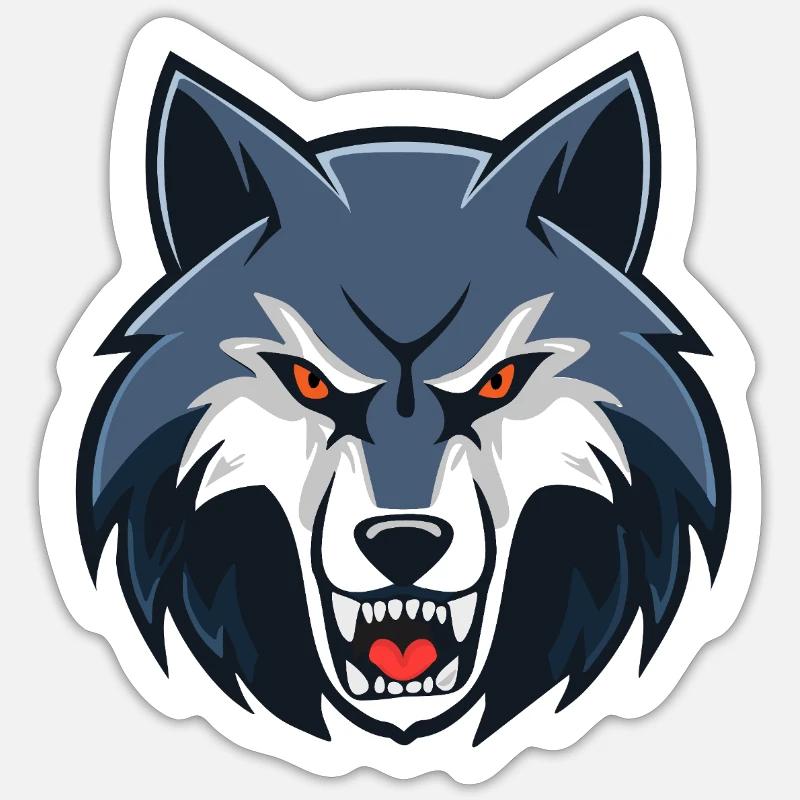 Wütender grauer Wolf - Sticker Größe S (10 x 10 cm) - Mattweiß