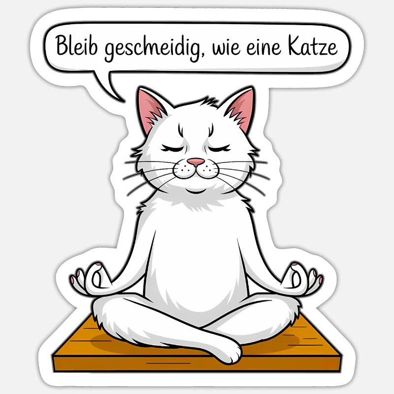 Cat Meditation - Sticker size S (10 x 10 cm) - white matte