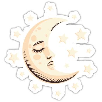 Moon with Face & Stars – Dreamlike Night Art - Sticker size S (10 x 10 cm) - white matte - Front