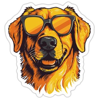 Golden Retriever mit Sonnenbrille - Sticker Größe S (10 x 10 cm) - Mattweiß - Vorne