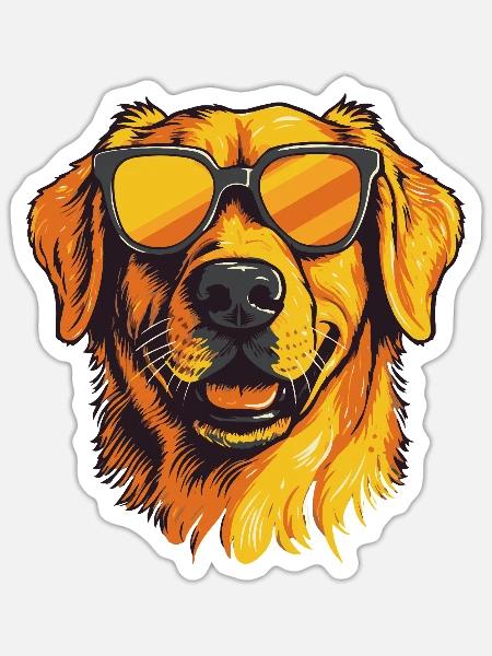 Golden Retriever mit Sonnenbrille - Sticker Größe S (10 x 10 cm) - Mattweiß