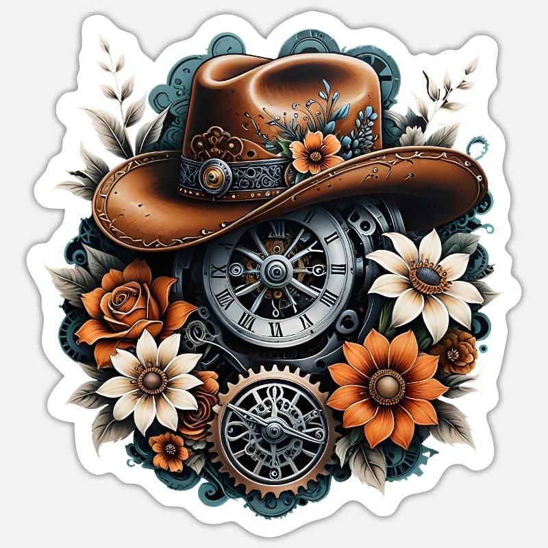 Style cow-boy steampunk. - Sticker taille S (10 x 10 cm) - blanc mat