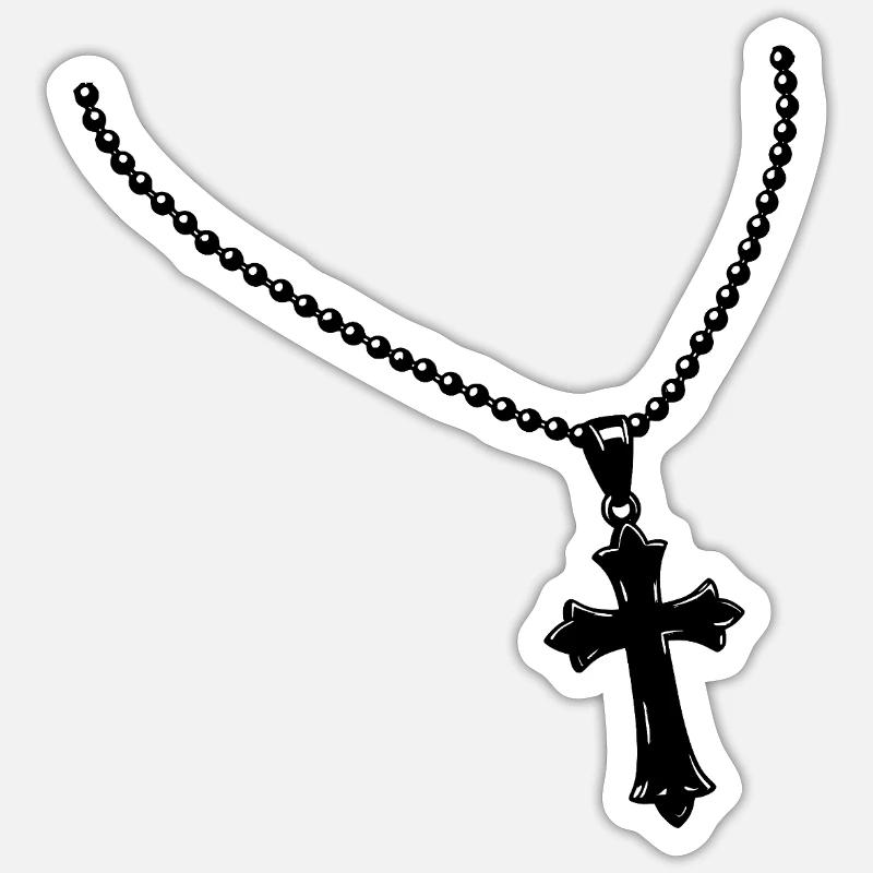 Collier avec croix - Sticker taille S (10 x 10 cm) - blanc mat