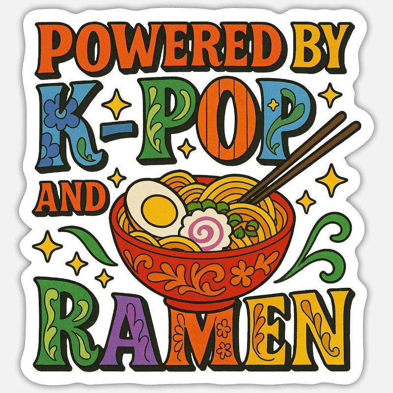 Powered by K-Pop and Ramen - Sticker size S (10 x 10 cm) - white matte